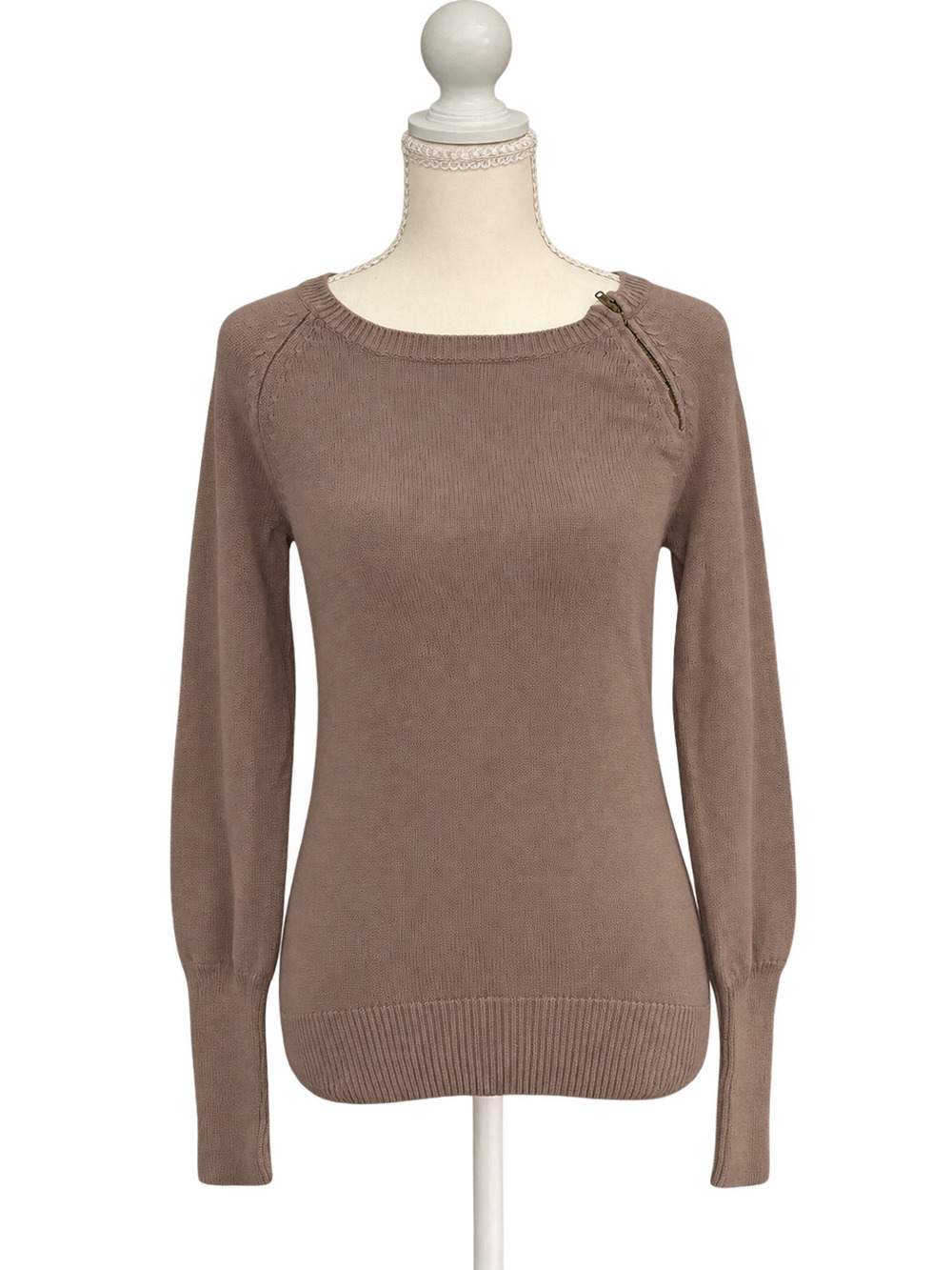 J.Crew Women's Taupe Cotton Knit Sweater XS NWT Shoulder Zipper